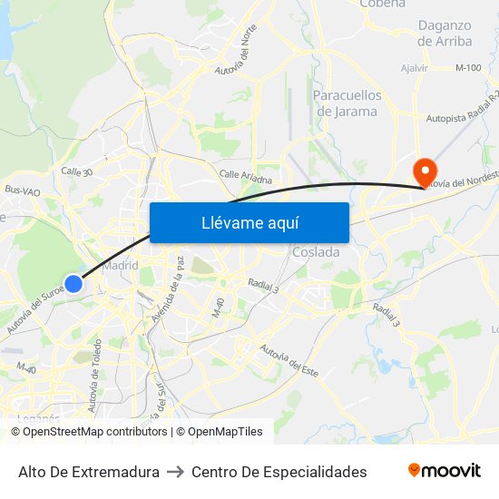 Alto De Extremadura to Centro De Especialidades map