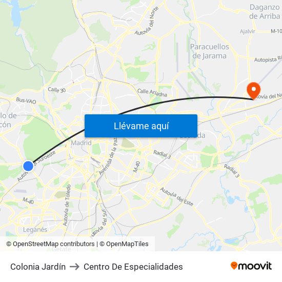 Colonia Jardín to Centro De Especialidades map