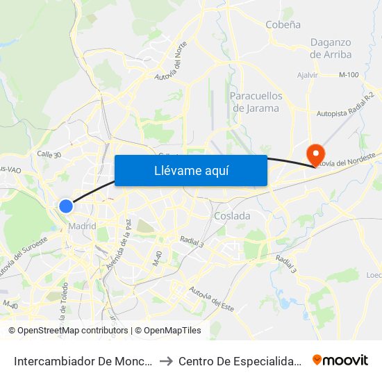 Intercambiador De Moncloa to Centro De Especialidades map