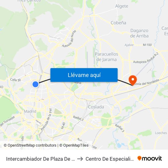Intercambiador De Plaza De Castilla to Centro De Especialidades map