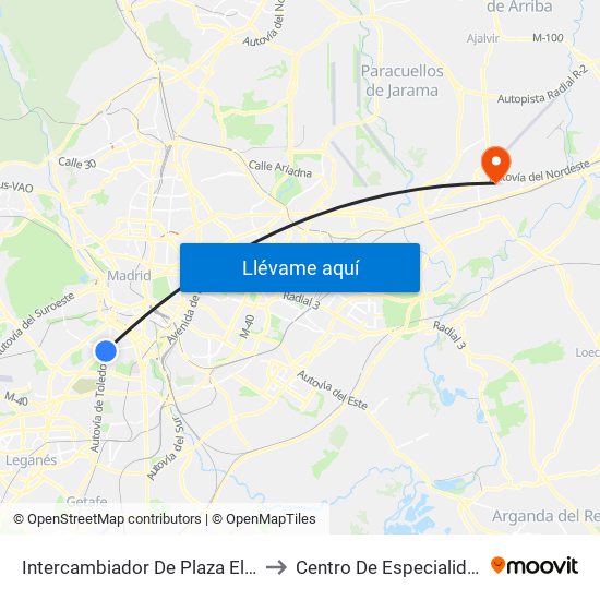 Intercambiador De Plaza Elíptica to Centro De Especialidades map