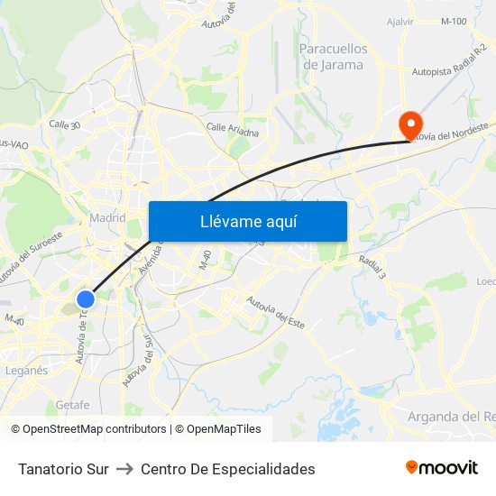 Tanatorio Sur to Centro De Especialidades map