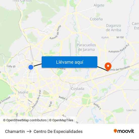 Chamartín to Centro De Especialidades map