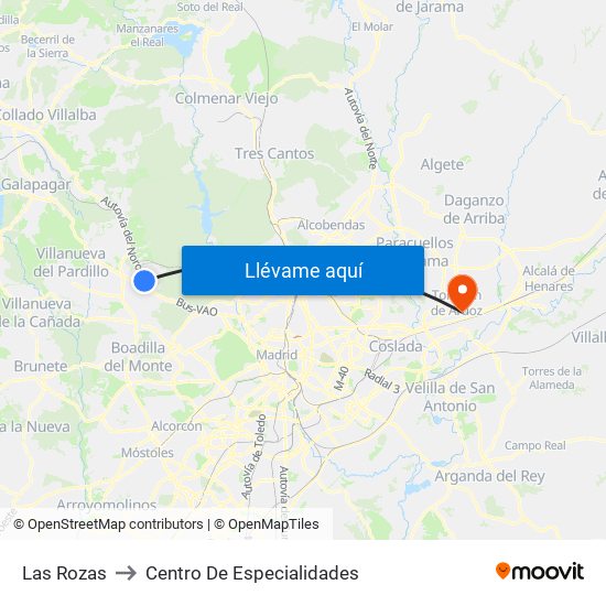 Las Rozas to Centro De Especialidades map