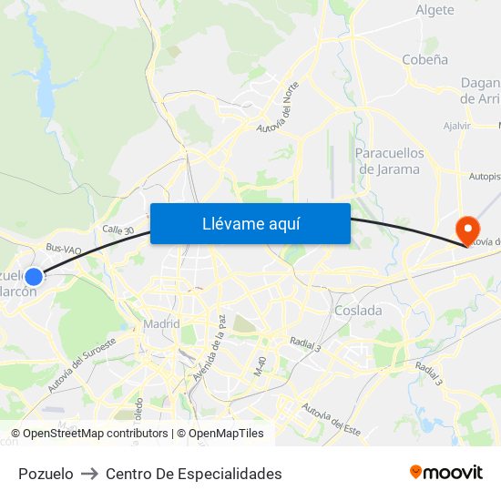 Pozuelo to Centro De Especialidades map