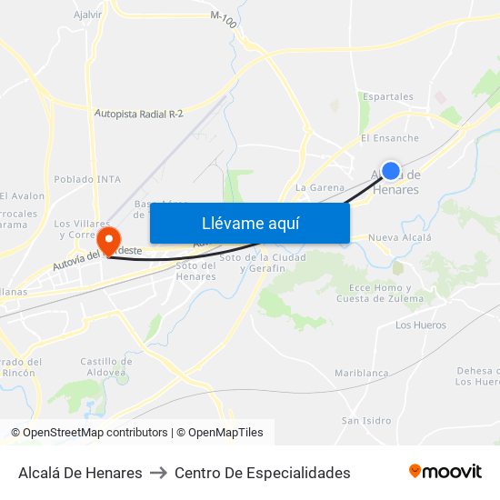 Alcalá De Henares to Centro De Especialidades map