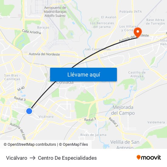 Vicálvaro to Centro De Especialidades map