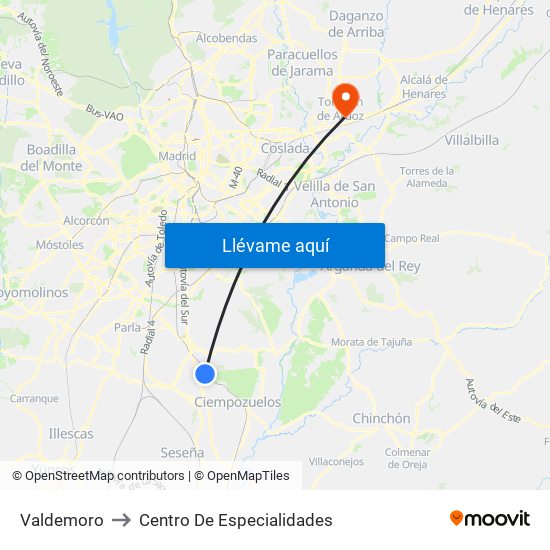 Valdemoro to Centro De Especialidades map