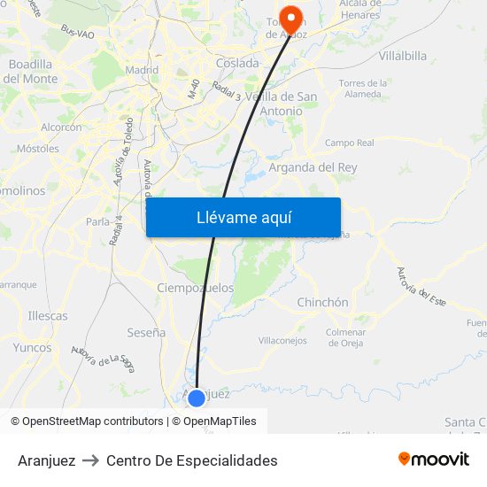 Aranjuez to Centro De Especialidades map