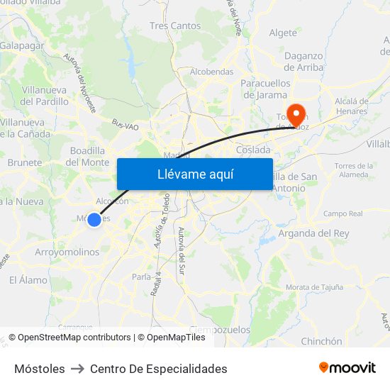 Móstoles to Centro De Especialidades map
