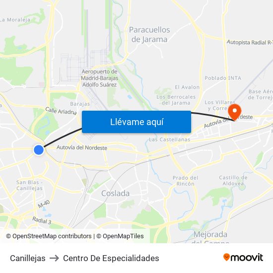Canillejas to Centro De Especialidades map