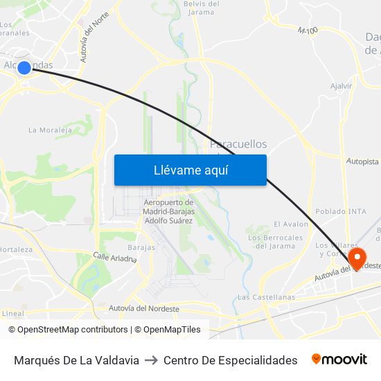 Marqués De La Valdavia to Centro De Especialidades map