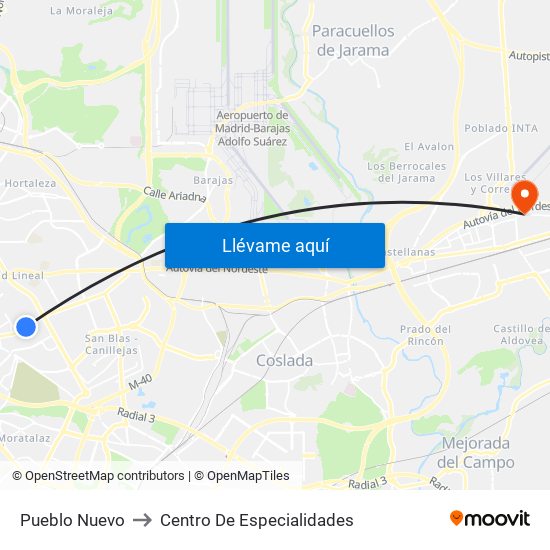 Pueblo Nuevo to Centro De Especialidades map