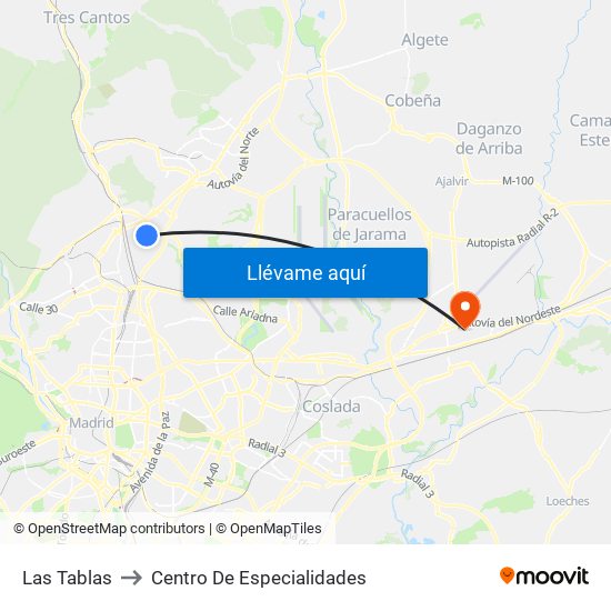 Las Tablas to Centro De Especialidades map