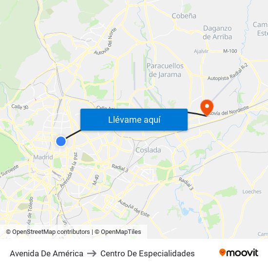 Avenida De América to Centro De Especialidades map