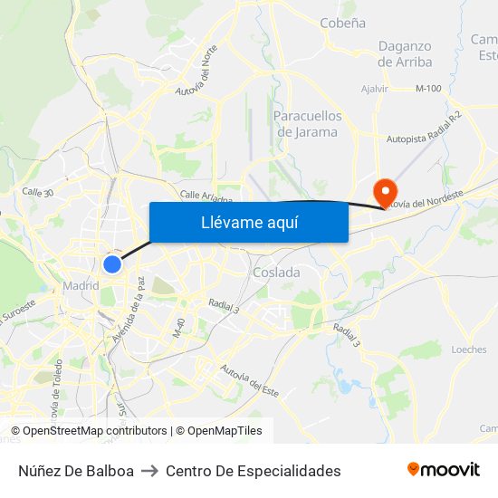 Núñez De Balboa to Centro De Especialidades map