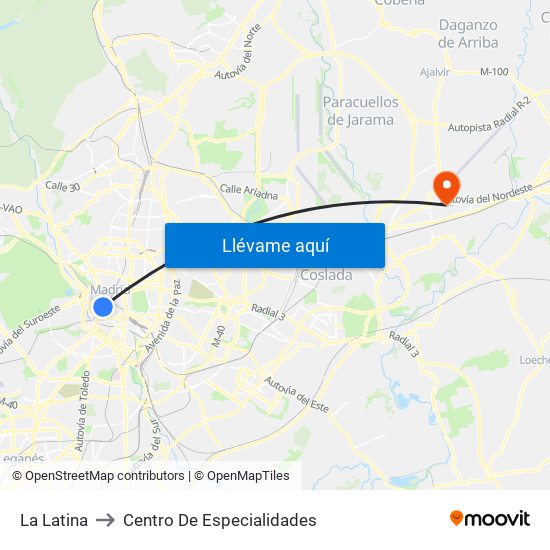 La Latina to Centro De Especialidades map