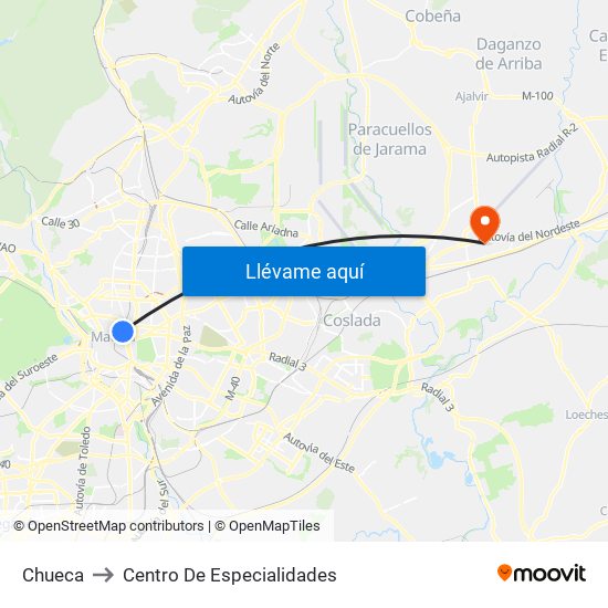 Chueca to Centro De Especialidades map