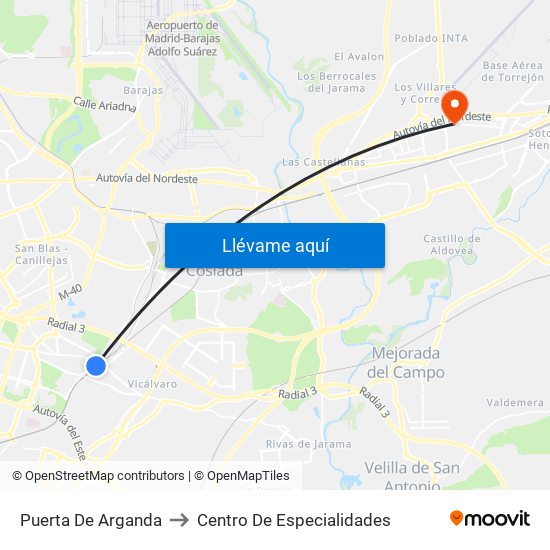 Puerta De Arganda to Centro De Especialidades map