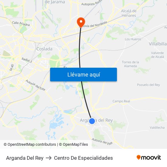 Arganda Del Rey to Centro De Especialidades map