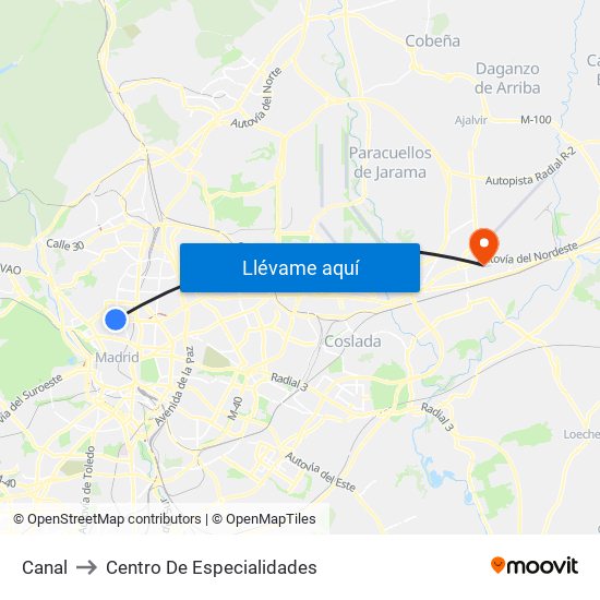 Canal to Centro De Especialidades map