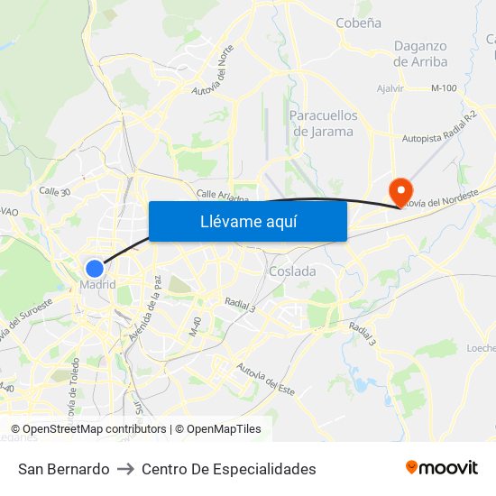 San Bernardo to Centro De Especialidades map