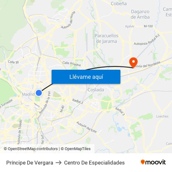 Príncipe De Vergara to Centro De Especialidades map