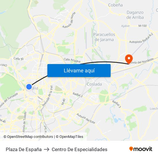 Plaza De España to Centro De Especialidades map