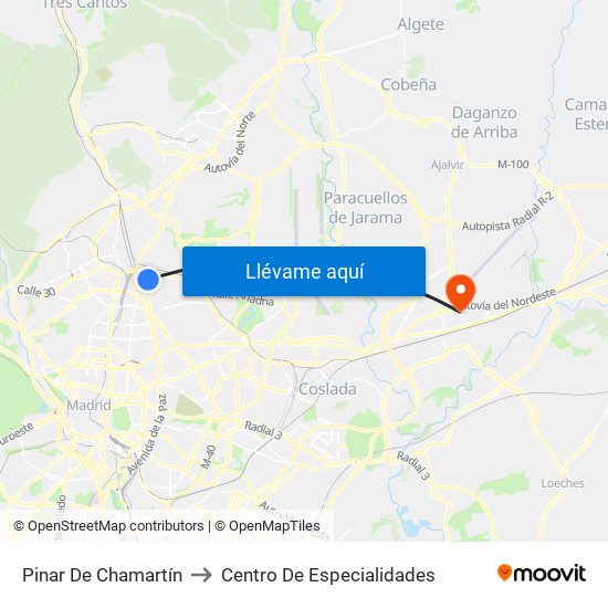 Pinar De Chamartín to Centro De Especialidades map