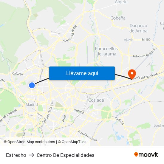 Estrecho to Centro De Especialidades map
