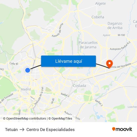 Tetuán to Centro De Especialidades map