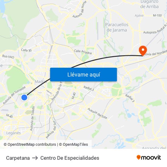 Carpetana to Centro De Especialidades map