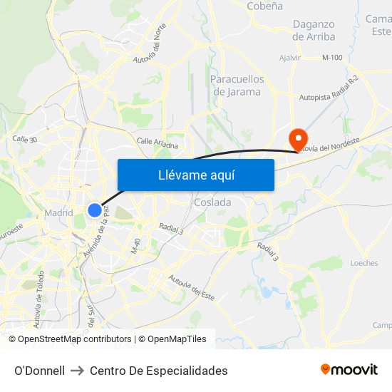 O'Donnell to Centro De Especialidades map