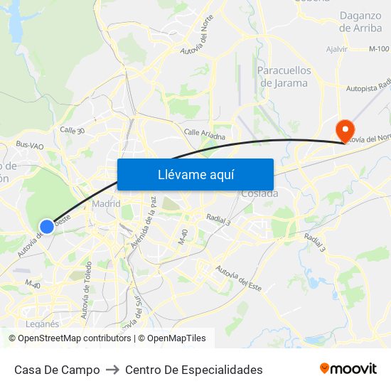 Casa De Campo to Centro De Especialidades map
