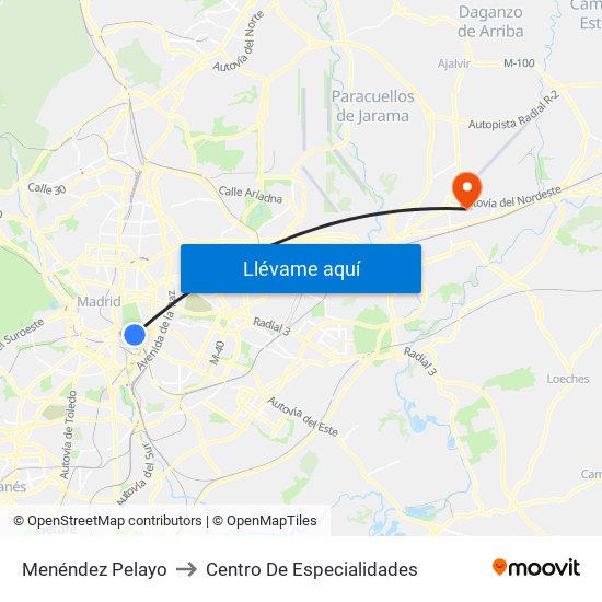 Menéndez Pelayo to Centro De Especialidades map