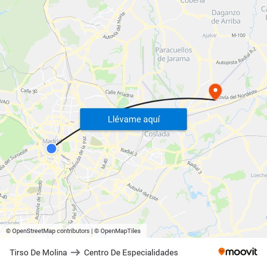 Tirso De Molina to Centro De Especialidades map
