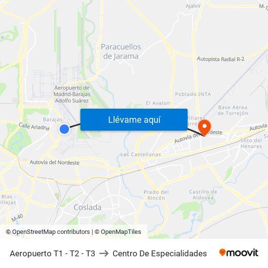 Aeropuerto T1 - T2 - T3 to Centro De Especialidades map