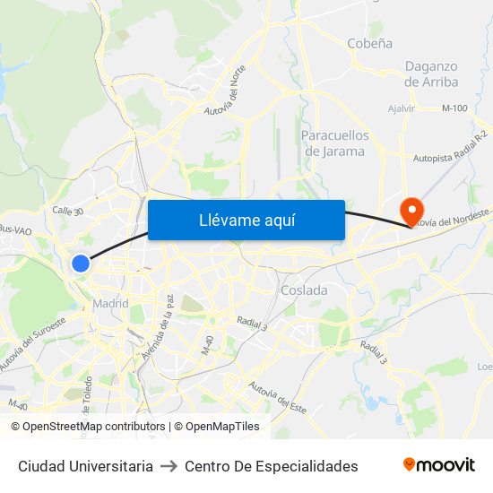 Ciudad Universitaria to Centro De Especialidades map