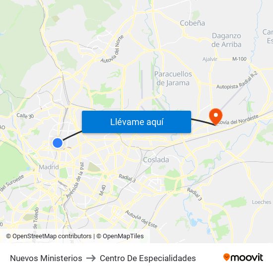 Nuevos Ministerios to Centro De Especialidades map