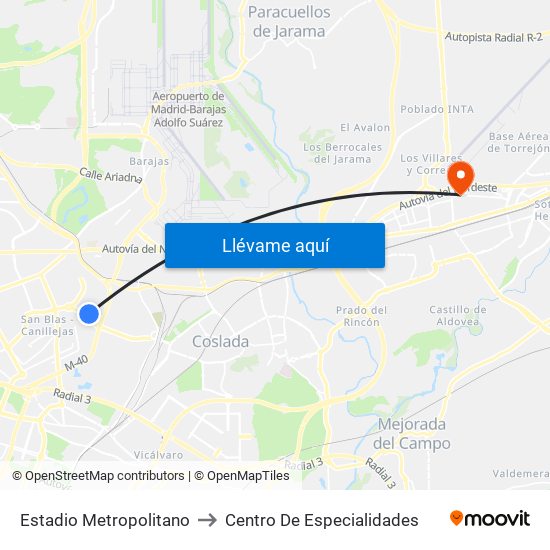 Estadio Metropolitano to Centro De Especialidades map