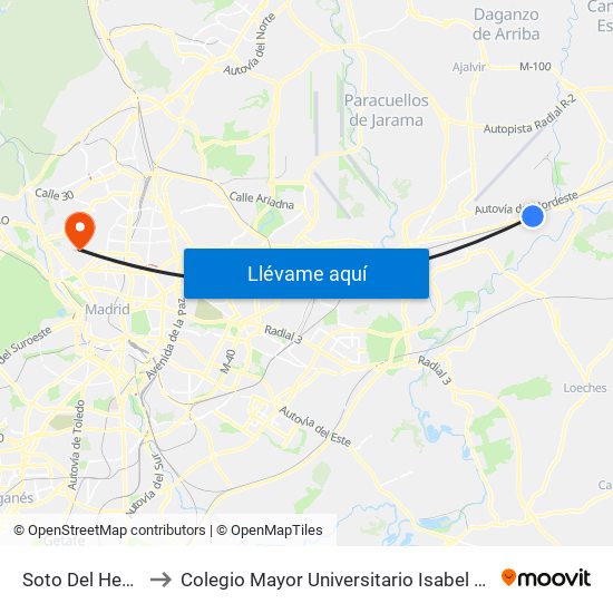 Soto Del Henares to Colegio Mayor Universitario Isabel De España map