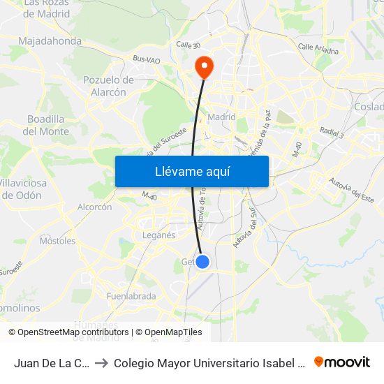Juan De La Cierva to Colegio Mayor Universitario Isabel De España map