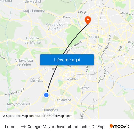 Loranca to Colegio Mayor Universitario Isabel De España map