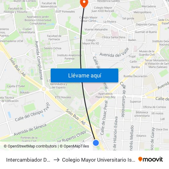 Intercambiador De Moncloa to Colegio Mayor Universitario Isabel De España map