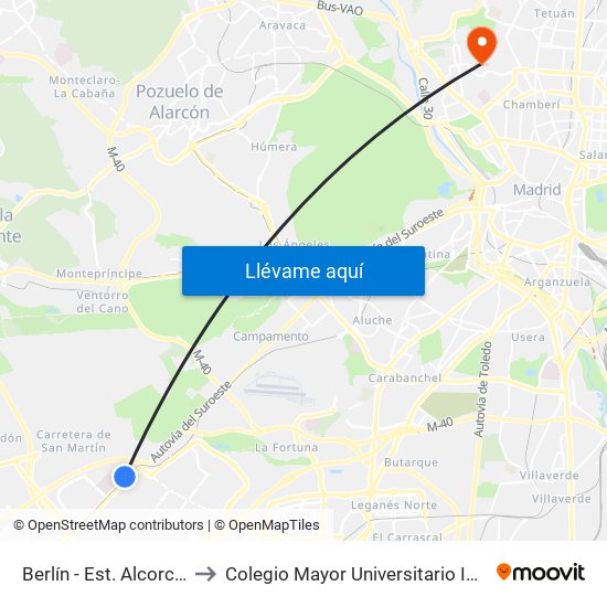 Berlín - Est. Alcorcón Central to Colegio Mayor Universitario Isabel De España map