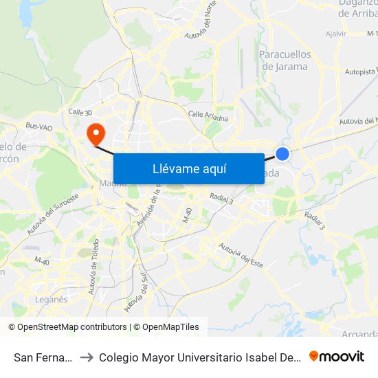 San Fernando to Colegio Mayor Universitario Isabel De España map