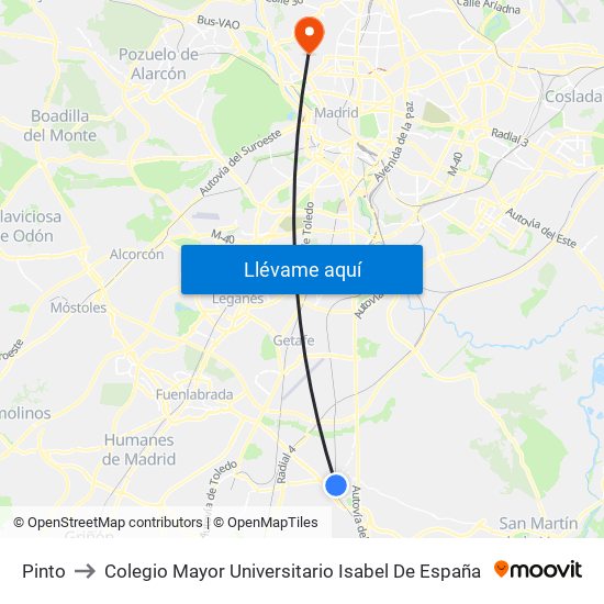 Pinto to Colegio Mayor Universitario Isabel De España map