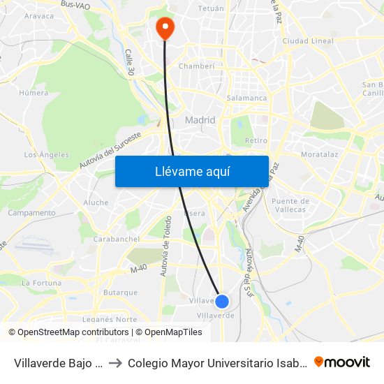Villaverde Bajo - Cruce to Colegio Mayor Universitario Isabel De España map