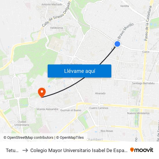 Tetuán to Colegio Mayor Universitario Isabel De España map