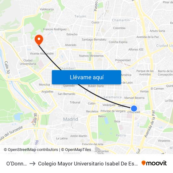 O'Donnell to Colegio Mayor Universitario Isabel De España map